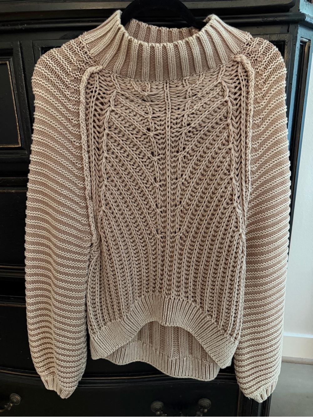 Free People Neutral Beige Cable Turtleneck Sweater